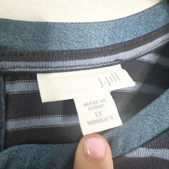 J. Jill Women's Navy Blue Striped Chambray Denim Dress women’s Plus Size 1X - Picture 7 of 13